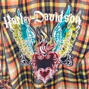 Women's Harley Davidson hooded button up shirt with embroidery on front & back